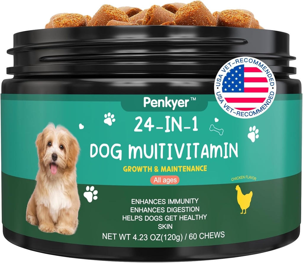 Cane Multivitamina Chewable Vitamins for Dogs with Glucosamine Chondroitin Multivitamines Chews Puppy Treats Skin Coat Heart Health Pet Hip & Joint Support Supplements for Dog Immunity Mobility Energy
