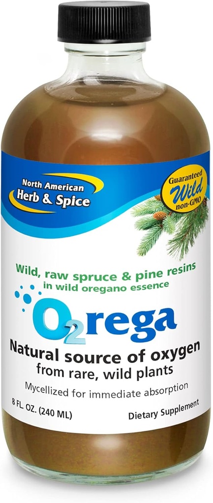 NORTH AMERICAN HERB & SPICE O2rega - 8 oz - Fonte naturale dell'ossigeno - Supporti livelli energetici - P73 Oregano, abete e pino - Mycellized for Maximum Absorption - Non-GMO - 16 Serve
