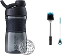 BlenderBottle SportMixer Shaker Bottiglia Perfetta per Proteine Shaker e Pre Workout, 20-Ounce, Nero & 2-in-1 Shaker Bottiglia e Spazzola per la pulizia dello straw, 1 confezione, grigio