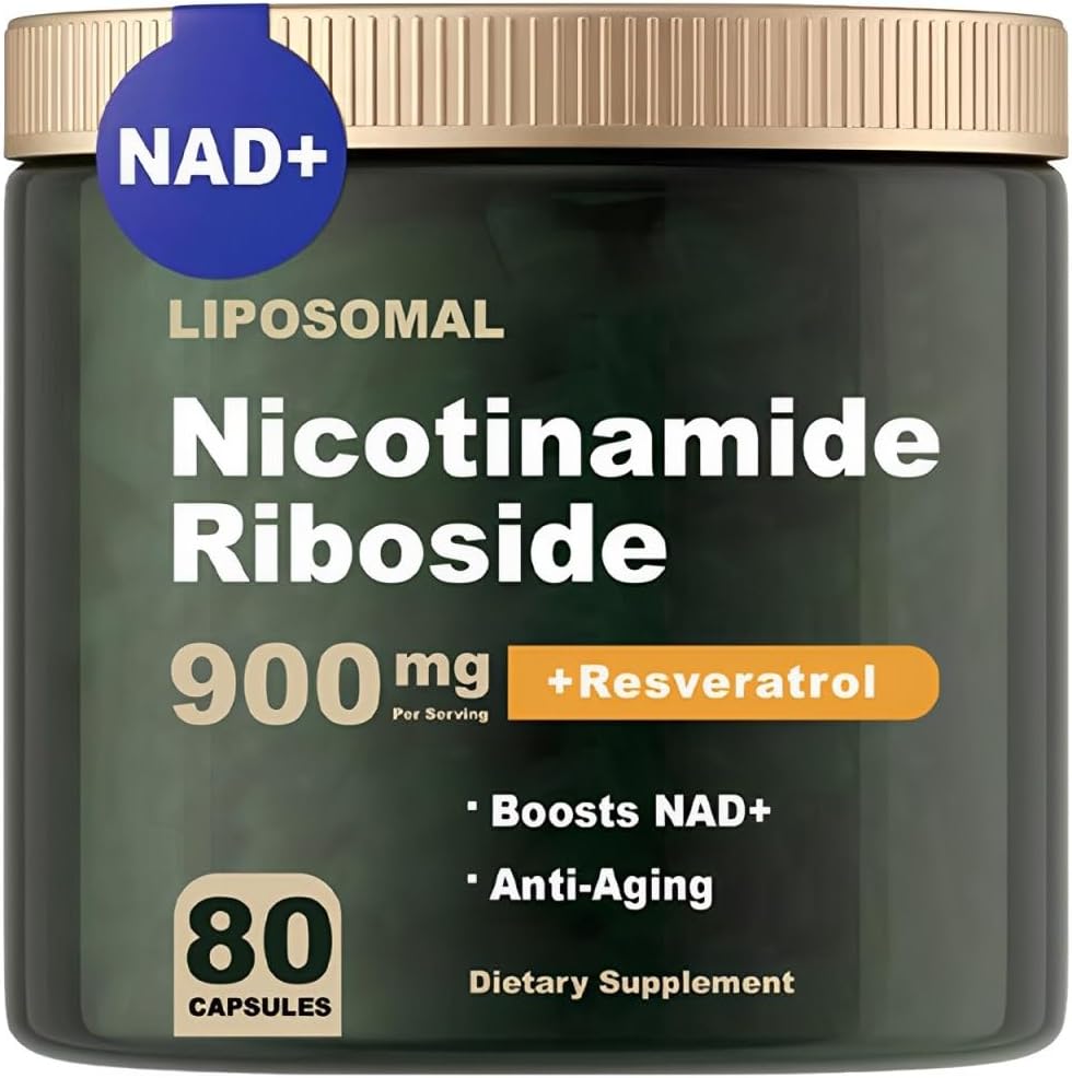 NAD Supplemento - NAD Nicotinamide Riboside 900 mg, Resveratrolo, Quercetina - NAD Supplemento per Anti-invecchiamento, Energia, Focus - 80 capsule