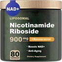NAD Supplemento - NAD Nicotinamide Riboside 900 mg, Resveratrolo, Quercetina - NAD Supplemento per Anti-invecchiamento, Energia, Focus - 80 capsule