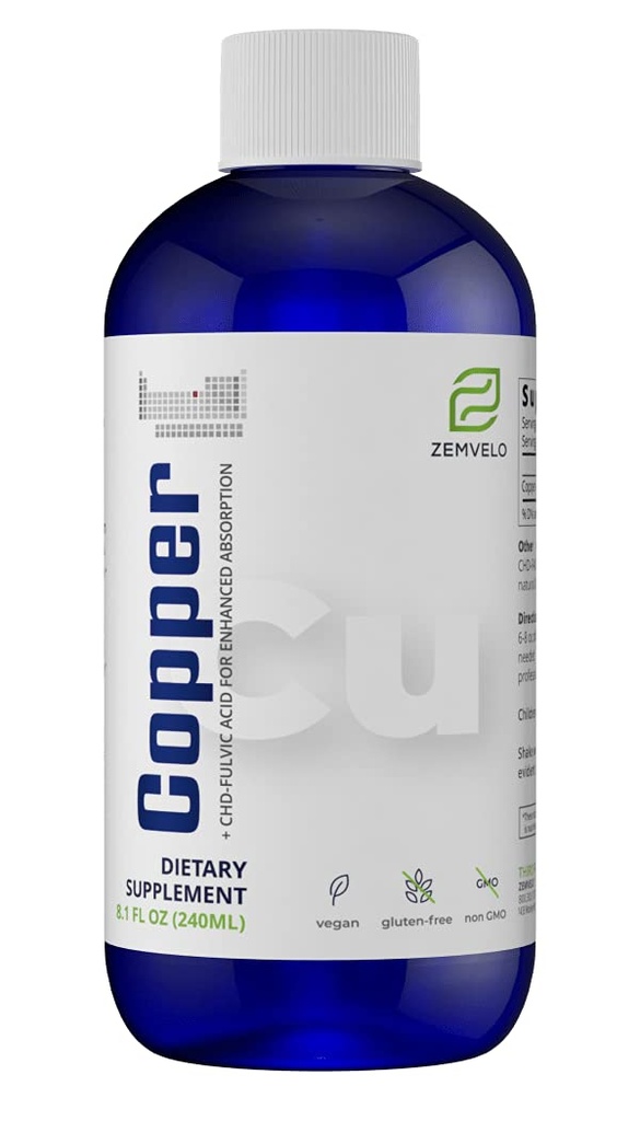 Liquido Ionic Chelated Copper | Elisir naturale per tessuto connettivo sano | Capelli sani, pelle, unghie e collagene | Livelli di ferro sano | Mood Balance | 3 mesi di alimentazione