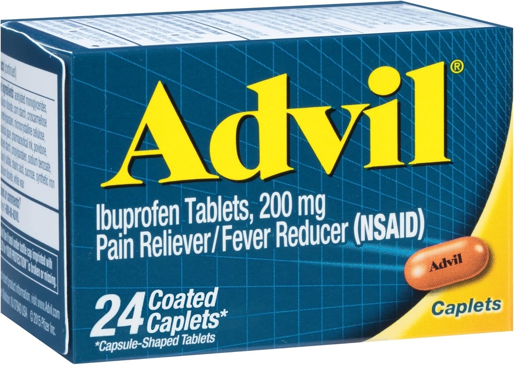 Advil Ibuprofen Coated Caplets Pain Reliever e Fever Riduttore 200 Milligram 24Ct