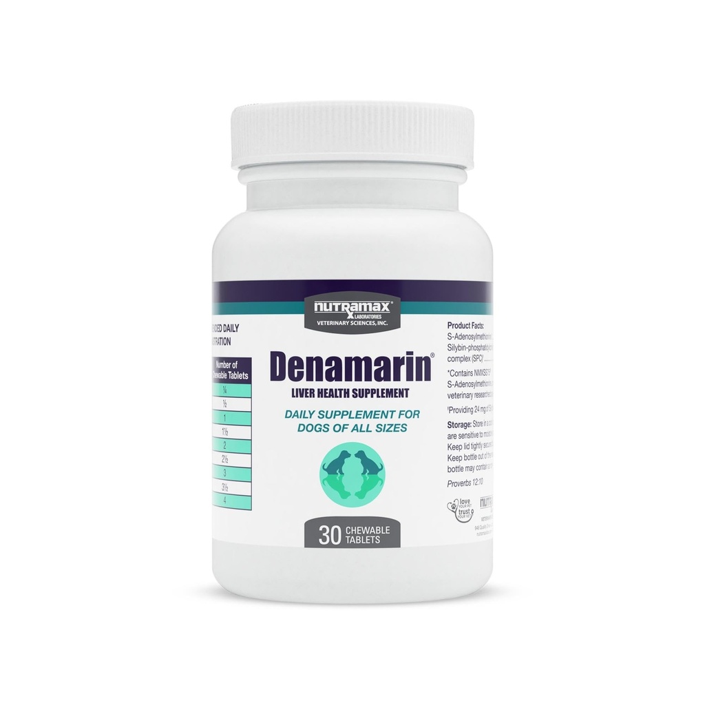 Nutramax Denamarin Liver Health Supplemento per cani, con S-Adenosylmethionine (SAMe) e Silybin, 30 compresse masticabili