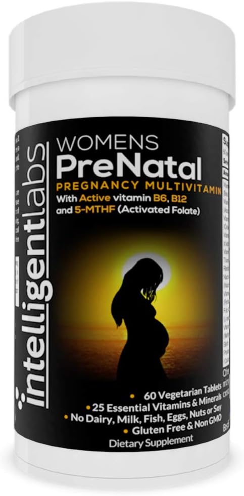 Intelligent Labs Multivitamina Prenatale femminile, 25 Vitamine e Minerali di Gravidanza Essenziale, con Folato Attivato 5-MTHF, attivo B12 e B6, Easy-to-Take, alimentazione 2 mesi