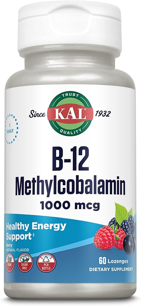 Methylcobalamin Lozenges 1000mcg, energia sana, metabolismo, Nerve & Red Blood Cell Support, * Assorbimento ottimale, Natural Berry Flavor, Vegan, Sugar Free, 60 Servings, 60 Lozenges