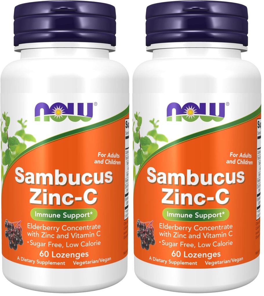 NOW Integratori, Sambucus Zinc-C con concentrato di samburo e vitamina C, 60 Lozenges (Pacchetto di 2)