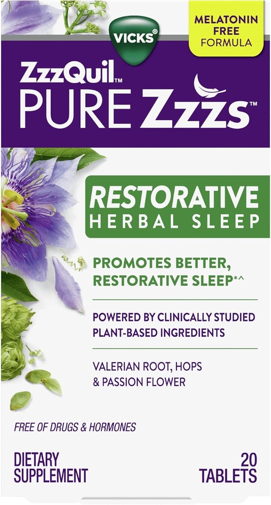 Vicks, ZzzQuil Pure Zzzs Riposante Herbal Sleep Aid Tablets, 20 Conte