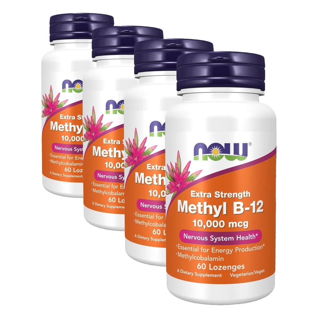 Supplementi NOW, Methyl B-12 (metilcobalamin) 10.000 mcg, Nervous System Health*, 60 Lozenges (pacchetto di 4)