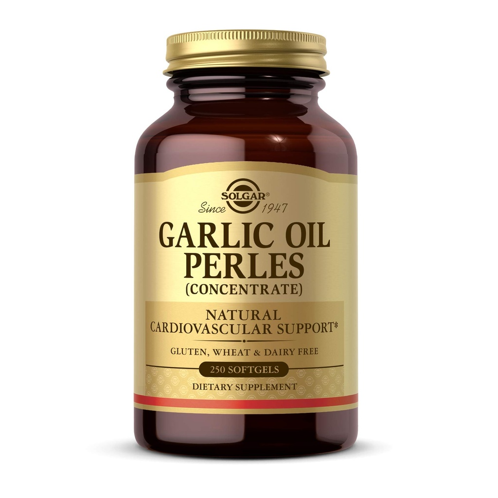Olio d'Aglio Solgar Perles, 250 Softgels - Supporto cardiovascolare naturale - Concentrato di olio di aglio, Odor ridotto - Senza glutine, Latticini - 250 Serve
