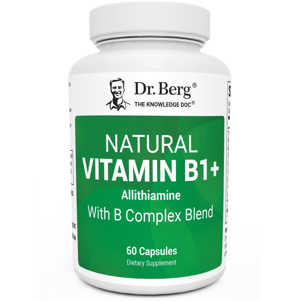 Dr. Berg Natural Vitamin B1 B6 B12 Complex - Allithiamine Vitamina B1 Supplemento con 8 Essential Vitamin B Complex per Uomini e Donne Compreso Thiamin, Niacin, Folate, Magnesio & More - 60 Capsule