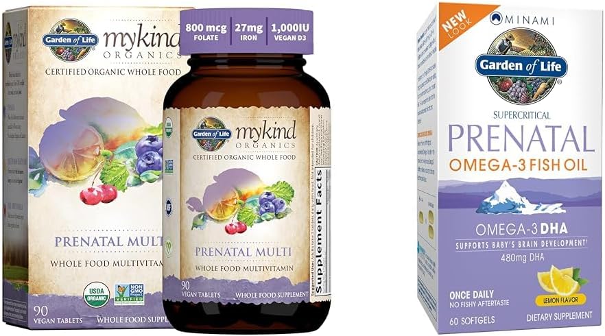 Giardino della vita Multivitamina Prenatale femminile con vitamina D3, B6, B12, C & Iron & Prenatal DHA Omega 3 Fish Oil - Prenatale naturale Minami, 60 Softgels