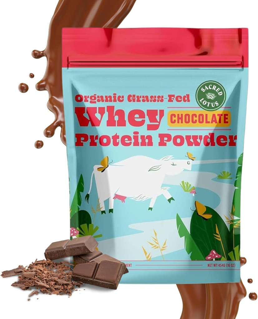 SunLife Organics Grass Fed Whey Protein Powder Chocolate | 100% Organic Protein Powder for Men & Women, naturalmente addolcito con Cacao, Coconut Creamer e Stevia (16 Oz) 15 Servings