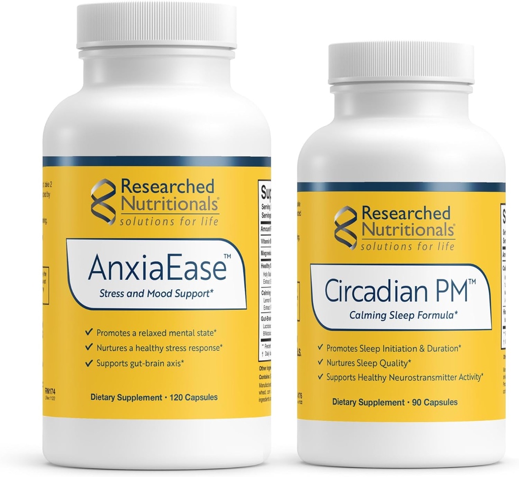 Bundle - AnxiaEase Stress, Cortisol Management & Mood Support Supplement (120 capsule) & Circadian PM for Peaceful Nights (90 capsule)