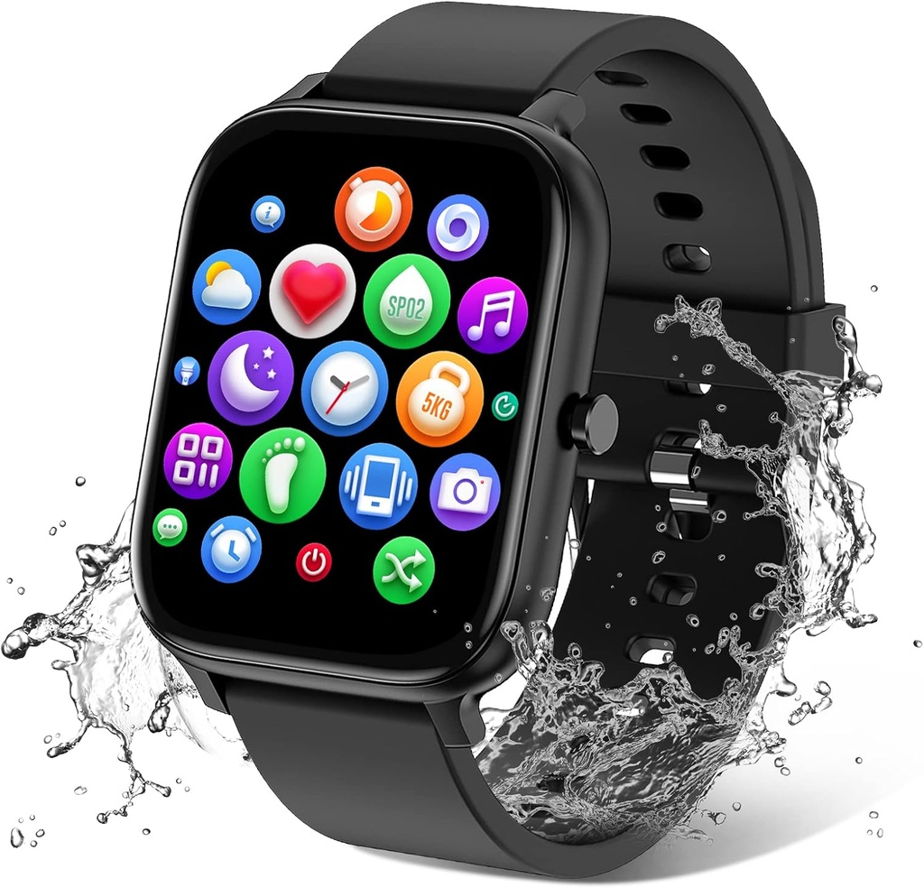 Smart Watch for Men Women Compatibile con iPhone Samsung Android Phone 1.83 pollici schermo touch IP68 impermeabile Bluetooh Fitness Tracker Tasso cardiaco/Sleep Monitor, Nero