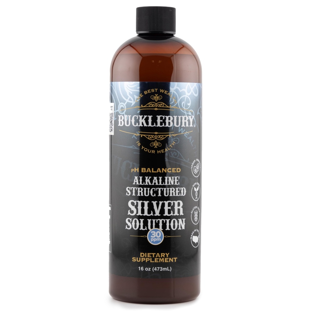 Bucklebury Silver Solution Liquid 30ppm - pH Balanced Natural Alkaline Strutturato Liquido d'Argento Colloidale per Supporto Immune & Salute Globale - Gluten Free Colloidal Drops for Adults & Pets - 16 Oz
