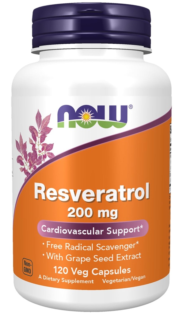 NOW integratori, Resveratrolo naturale 200 mg con estratto di vino rosso, 120 capsule di veg