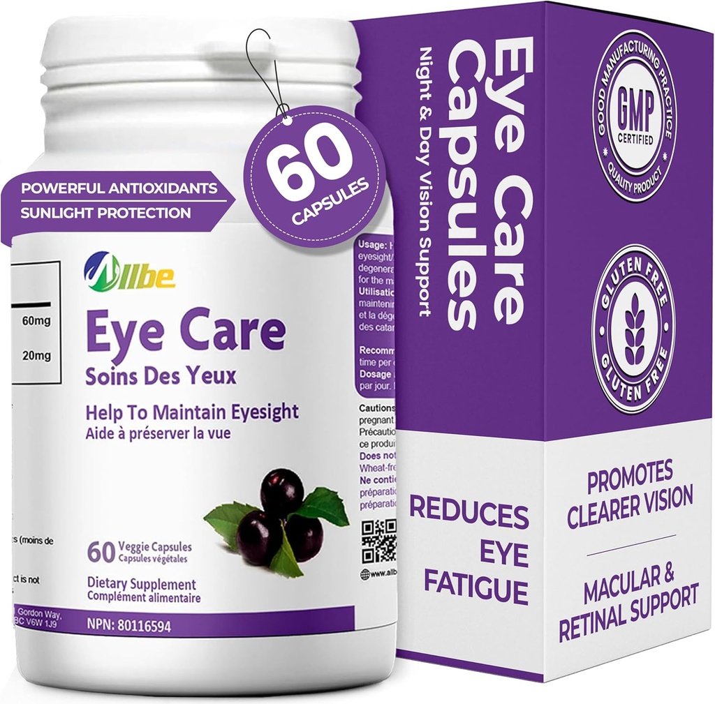 Capsule per la cura degli occhi, Confezione da 60 Lutein 20mg e Maqui Berry 60mg, Integratori per la salute degli occhi per gli adulti
