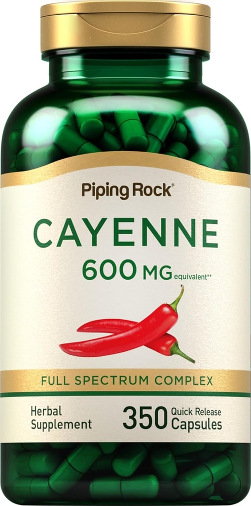 Piping Rock Cayenne Pepper Capsule | 600mg | 350 Count | Integratore di Estratto concentrato | Non OGM, Gluten Free