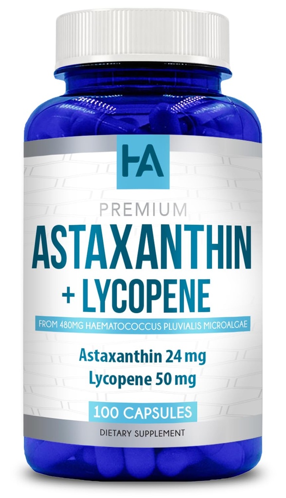 Astaxantina e Lycopene Supplemento | Lycopene 50mg Plus Astaxanthin 24mg Carotenoids Supplemento per la cura della pelle Tanning Vision & Heart Health Support | Vegan & Non-GMO (100 capsule vegetali)