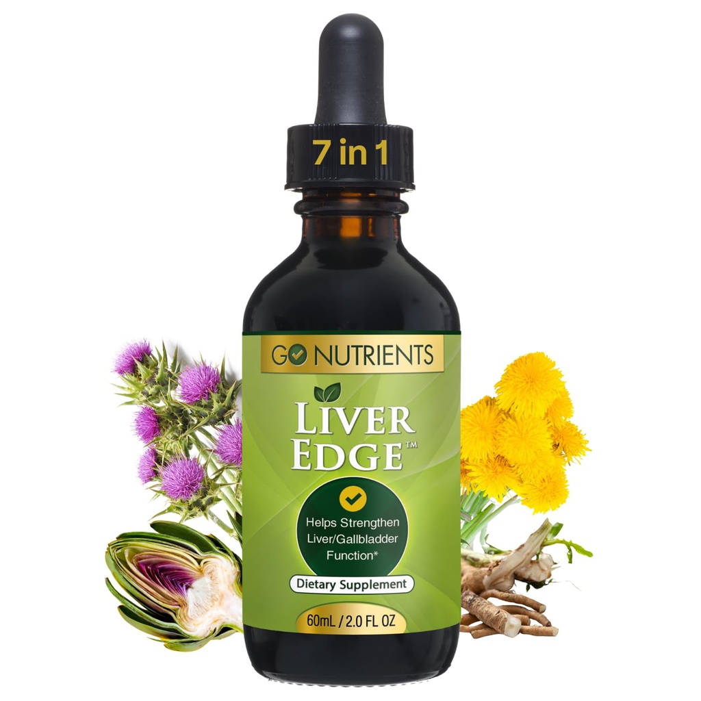 Go Nutrients Liver Edge – Integratore di cardo al latte per la pulizia del fegato, la disintossicazione e la riparazione con l'estratto di carciofo per la salute e il supporto del fegato grasso, gocce liquide organiche e tintura - 2 oz, 48 Servings