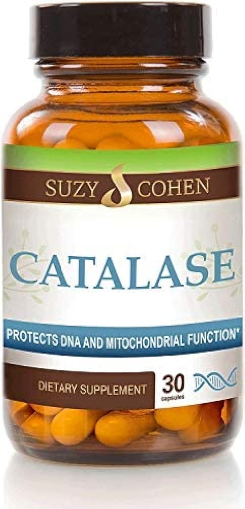 Suzy Cohen Catalase 12.500 CATu Integratore alimentare, Enzima del fegato, Neutralizes Perossido di idrogeno, Supporta pelle, capelli e benessere generale, 30 Delayed-Release Capsule