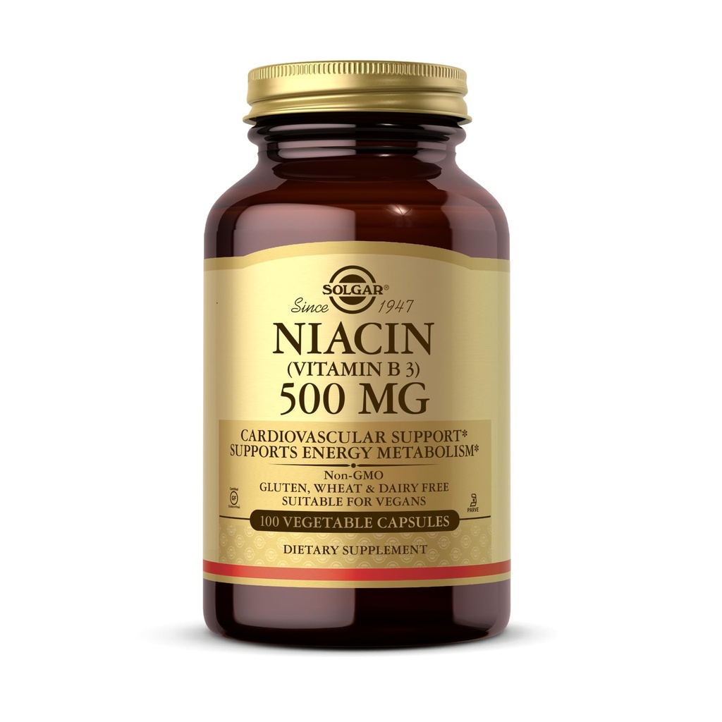 Solgar Niacin (Vitamina B3) 500 mg, 100 capsule vegetali - Metabolismo energetico - Non OGM, Vegan, Gluten Free, Dairy Free, Kosher - 100 Servings