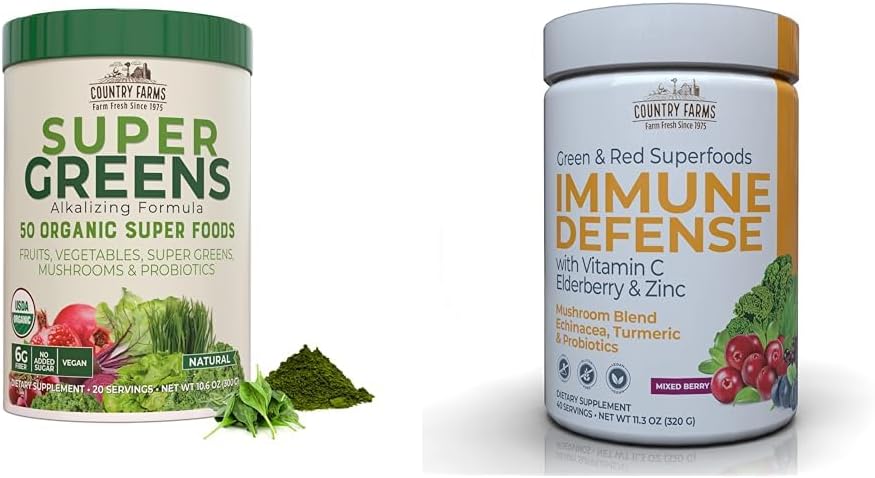 COUNTRY FARMS Super Greens Polvere 50 Superfoods organici Bere miscela con i superfoods di difesa immuni Bere miscela vitamina C
