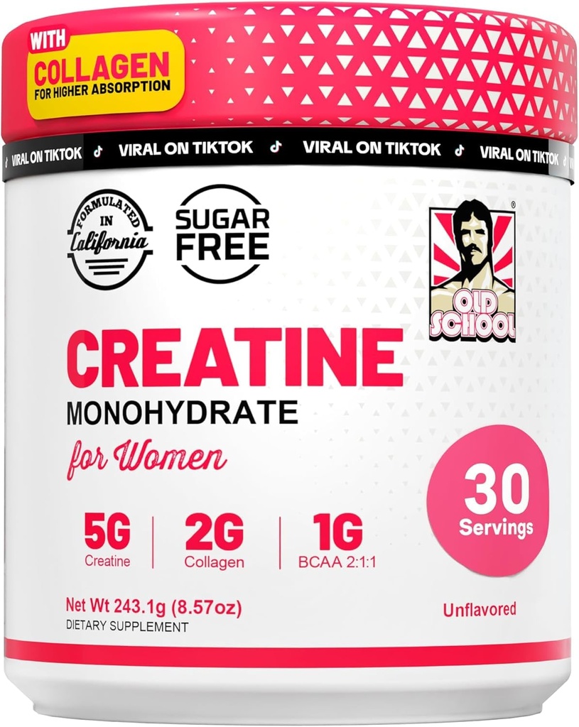 La creatina dei laboratori della vecchia scuola per le donne – il supplemento di post-allenamento con la polvere di Monoidrato della creatina di 5000mg, il collagene di 2000mg & BCAA 2:1:1 per il supporto di resistenza & recupero – non aromaed - 8.57 Ounce (pacchetto di 1)
