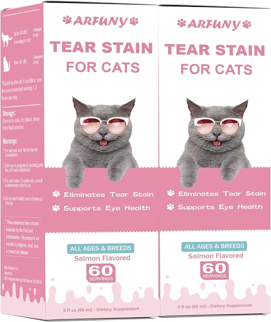 2 pacchetti Tear Stain Supplemento per Gatto - Prevenire ed eliminare Gatti Tear Stains - 60ML Cat Tear Stain Remover Drops for Eye Health, Immune System - con Mirtillo, Marshmallow & Vitamins - Salmone