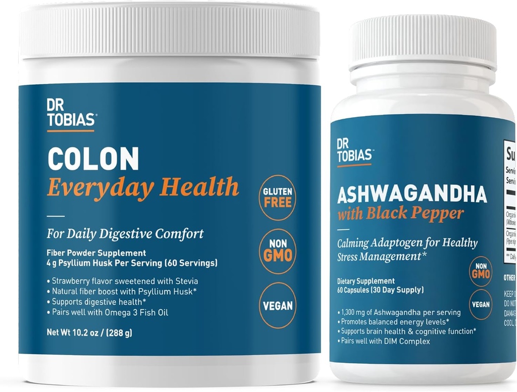 Dr. Tobias Colon Ogni giorno Salute e Ashwagandha Capsule, Digestive Wellness & Resilience Bundle, Supporti Energia Equilibrata & Gut Salute, Vegan, Non OGM