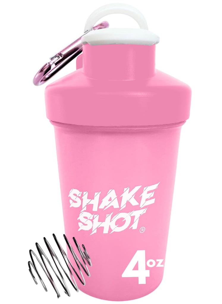 Rosa - 4oz Mini Shaker Bottiglia per pre allenamento, Creatina, Piccoli Supplementi Scoop (Not for Protein) Clip & Shaker Ball