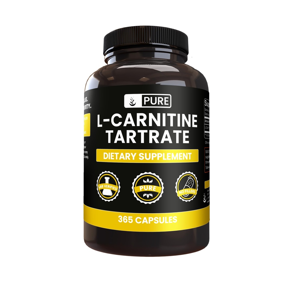 Ingredienti originali puri Tartrato L-Carnitina (365 capsule) Senza Filler di Magnesio o Riso, Sempre Pure, Verified Lab