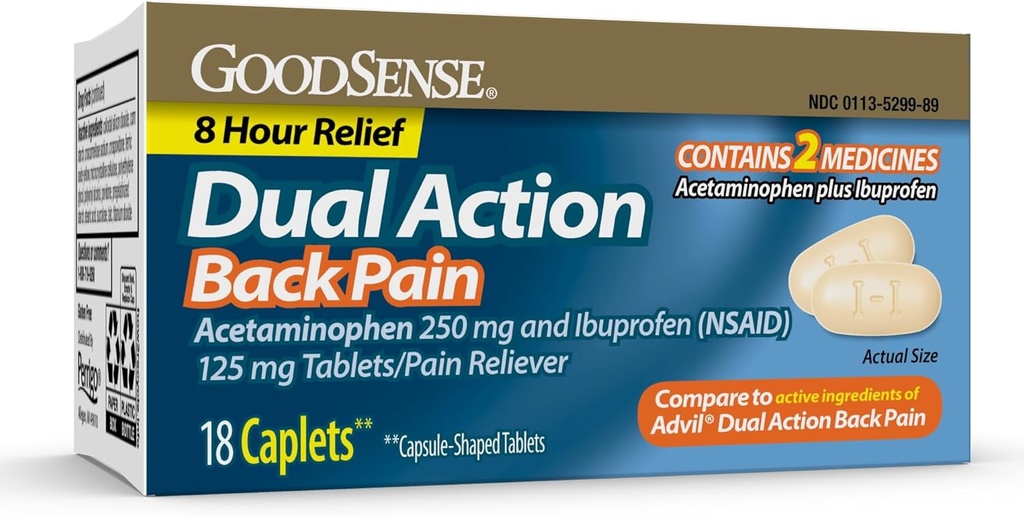 GoodSense Dual Action Acetaminophen e Ibuprofen (NSAID) Compresse, 250 mg/125 mg, Dolore posteriore, 18 Conte