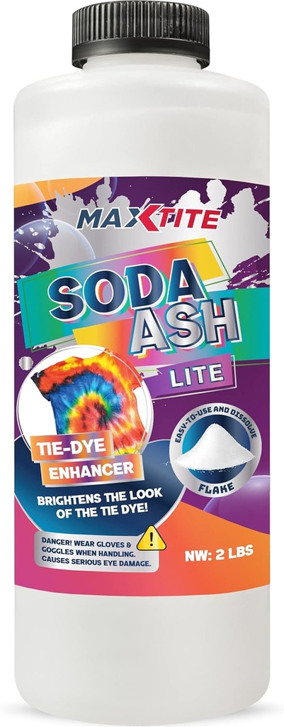 MAXTITE Soda Ash Lite (2 lbs) - Carbonato di sodio puro al 100% - Lavaggio Soda, Tie Die, Aumento del pH e altro - HDPE Container w/Resealable Child Resistant Cap