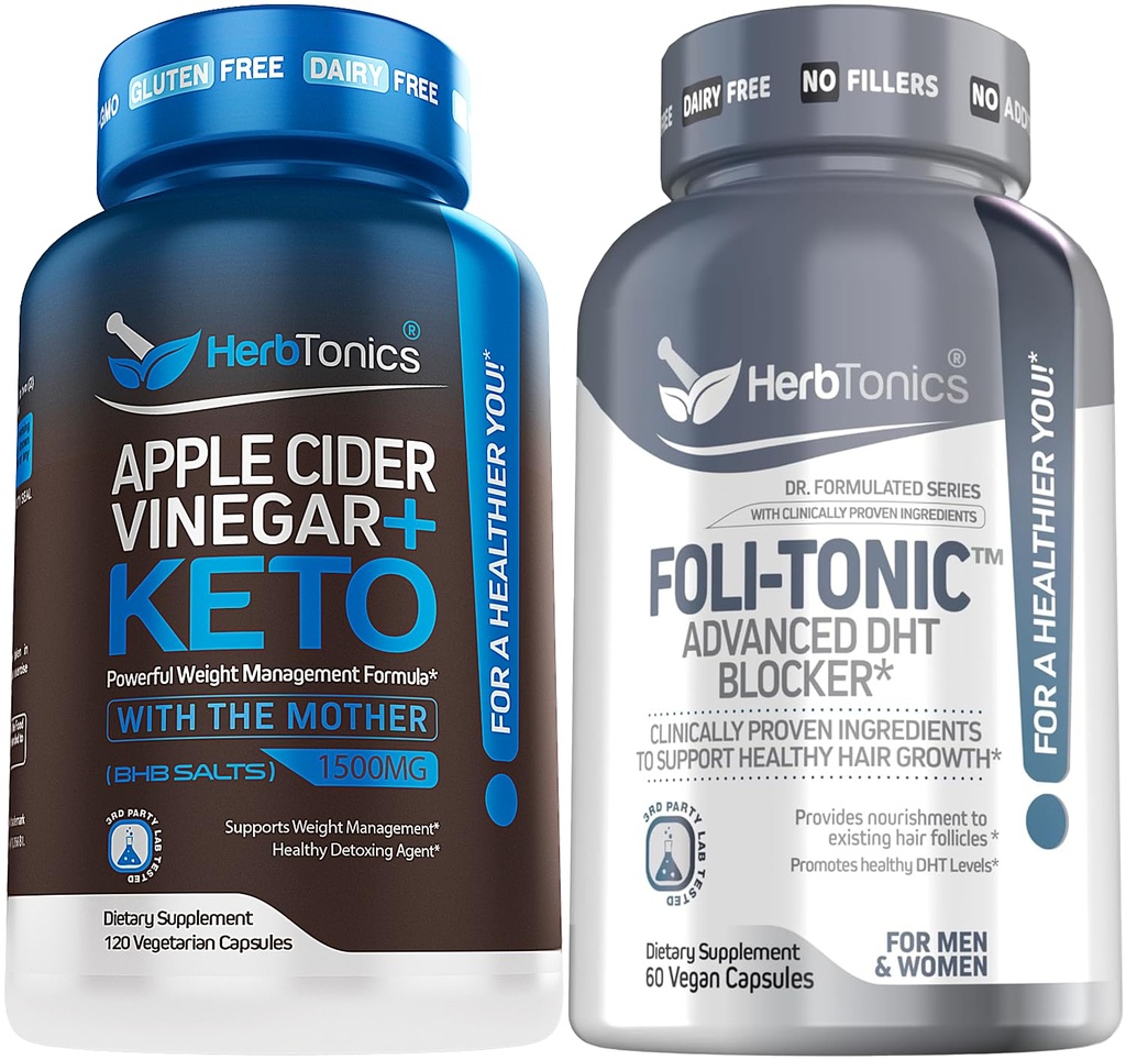 Estratto di Aceto di Sidro di Mele di Erbe Plus Keto BHB | Fat Burner & perdita di peso Supplemento per le donne & uomini - Blocco DHT Foli-Tonic & Hair Loss Supplement | Trattamento di Spessore dei capelli
