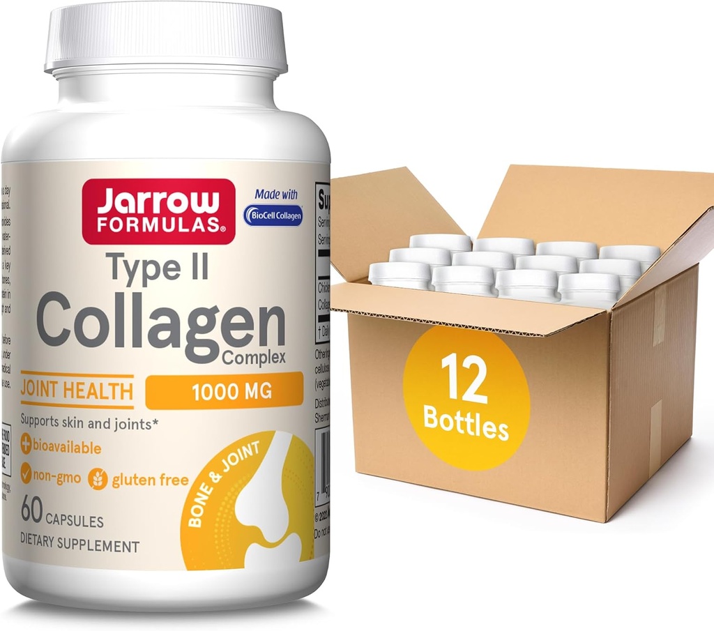 Jarrow Formulas Tipo II Collagen Complex 1000 mg Integratori, Supporta la pelle e la salute comune, 60 capsule, 30 giorni di alimentazione (Pack of 12)