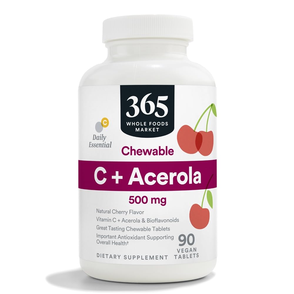 365 da Whole Foods Market, Chewable C + Acerola C 500mg, Natural Cherry Flavor, Vegan, 90 compresse