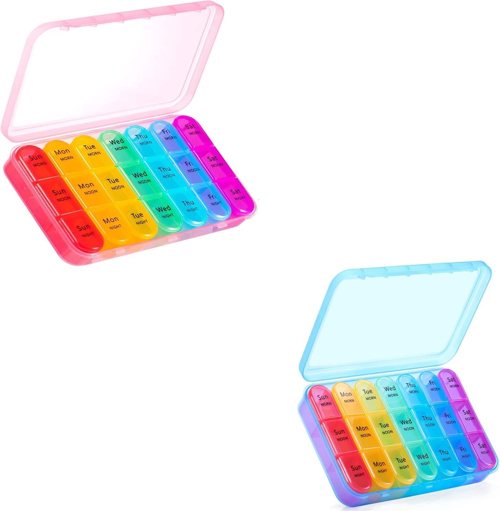 ASprink Pink e Blue Pill Organizer 3 volte al giorno - Weekly Pill Box 3 volte al giorno - Daily Pill Box 7 Day Medicine Organizer, Large Pill Case Pill Box 3 volte al giorno, Travel Pill Organizer