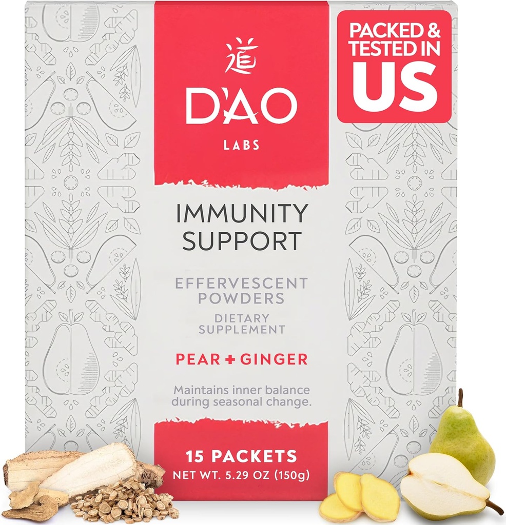 D’AO Labs Supporto per l’immunità - Boost per l’immunità - Polvere di sostegno per l’immunità effervescente - Yu Ping Feng San Herbal tradizionale cinese - Polvere effervescente con Pear-Ginger Flavor - 15 Serve individuali