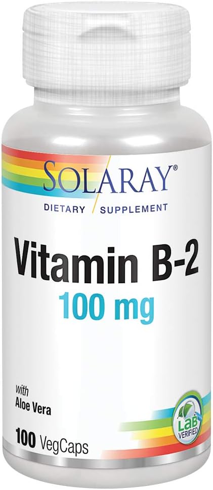 SOLARAY Vitamina B-2 Riboflavin 100 mg con Aloe Vera | Metabolismo energetico sano, pelle, capelli e chiodi | 100 CT