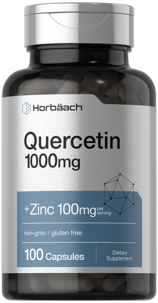 Horbäach Quercetin 1000mg Capsule | con 100mg Zinc | 100 Count | Non OGM, Gluten Free Supplement | Formula ad alta potenza