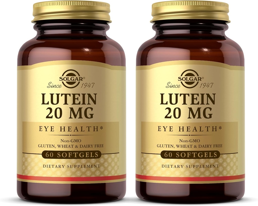 Solgar Lutein 20 mg, 60 Softgels (Pack of 2) - Supporta la salute degli occhi - Aiuta a filtrare la luce blu - Contiene FloraGLO Lutein - Non OGM, Gluten Free, Dairy Free - 120 Total Servings