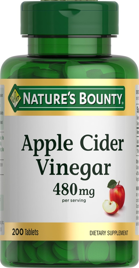 Aceto di sidro di mele bounty della natura 480 mg Pillole, vegetale di supplemento vegetariano, 200 compresse