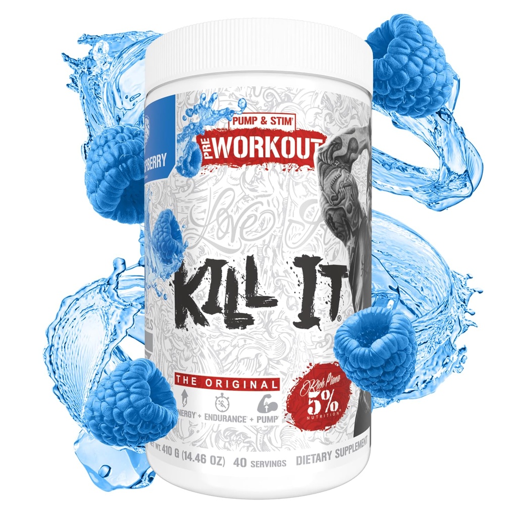 5% Nutrizione Ricco Piana Uccidere Pre Polvere di allenamento w/Creatina, Caffeina, Beta Alanina, Hydroprime Glycerol per Pompa, Forza, Endurance | 20/40 Srvgs (40 Serve, Blue Raspberry)