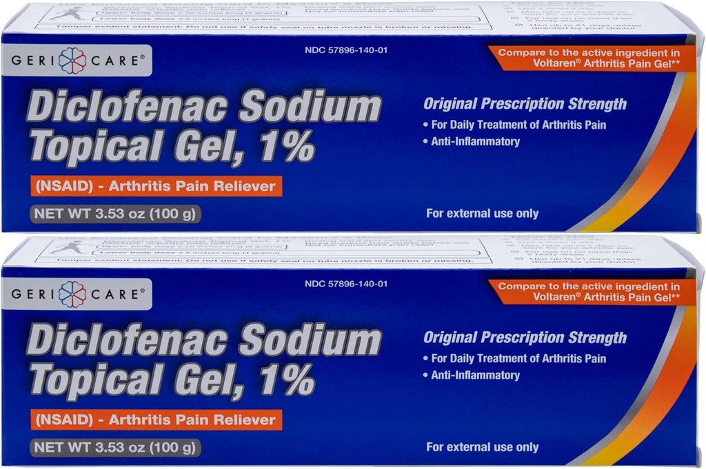 GeriCare Artrite Topical Pain Relief Gel Diclofenac Sodio 1% (NSAID) Polso a mano Elbow Foot Ankle Knee Extra-Strength Pain Reliever- Anti-infiammatori Artrite Trattamento del dolore, 3.53oz (2 Pack)