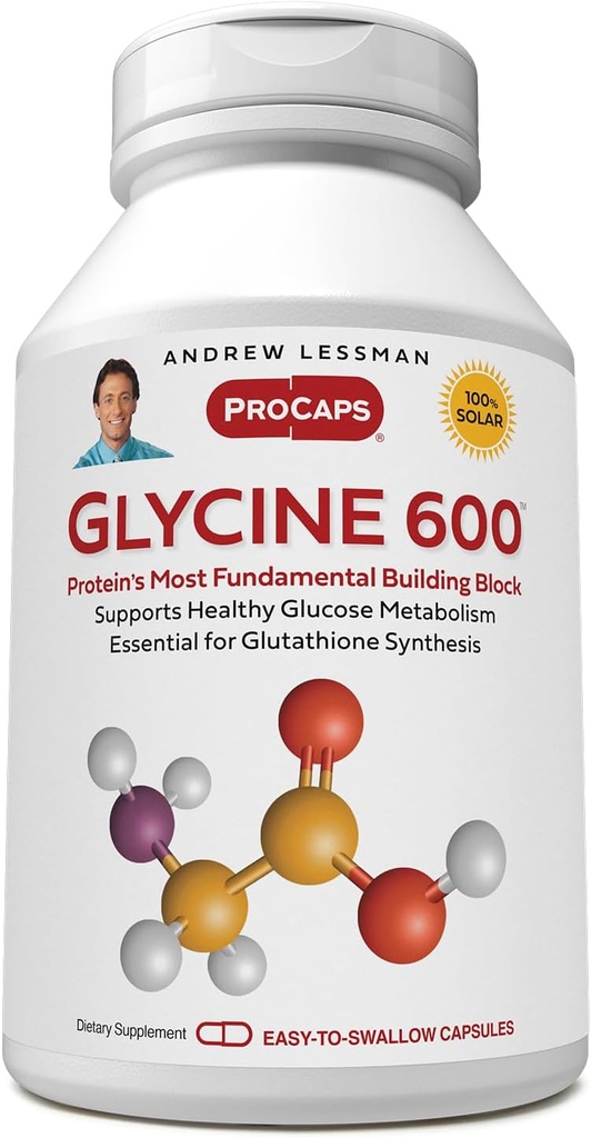 ANDREW LESSMAN Glycine 600mg - 180 Capsule - Pure, Simple, Aminoacido. Ruolo strutturale critico in tessuti di collagene. Nessun Additivo