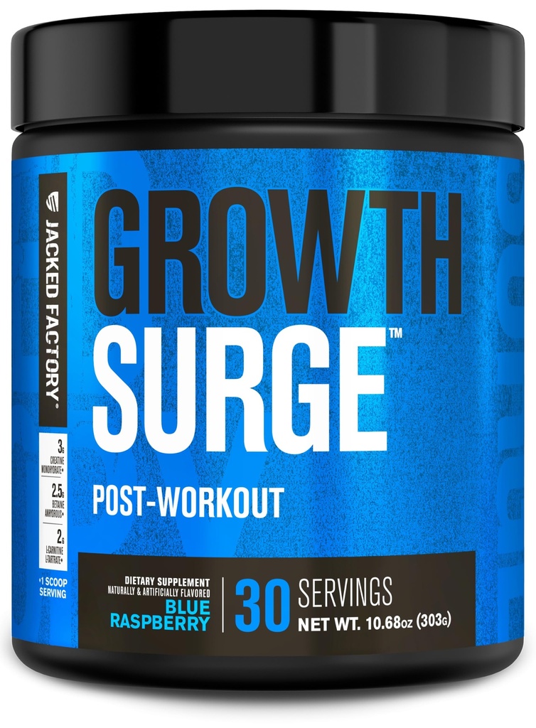 Jacked Factory Growth Surge Creatine Post Workout w/L-Carnitina - Daily Muscle Builder & Recovery Supplement with Creatine Monohydrate, Betaine, L-Carnitine L-Tartrate - 30 Serve, Blue Raspberry