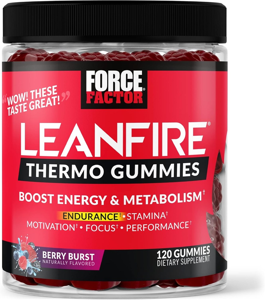 Force Factor LeanFire Thermo Gummies con B12 Vitamine, Caffeina, & Green Coffee Bean, Boost Energy, Metabolismo, Endurance, Stamina, Motivazione, Focus, & Performance, Pre Workout Gummies, 120 Gummies