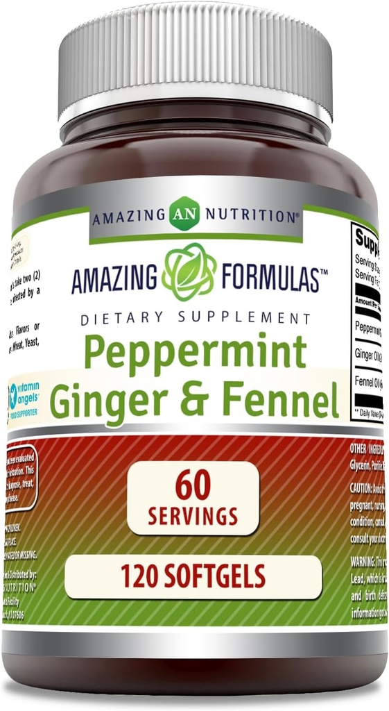 Stupefacente Formulas- Peppermint, Ginger e Fennel Integratore alimentare - 363 Milligrammi - 120 Softgels (Non OGM,Gluten Free) -